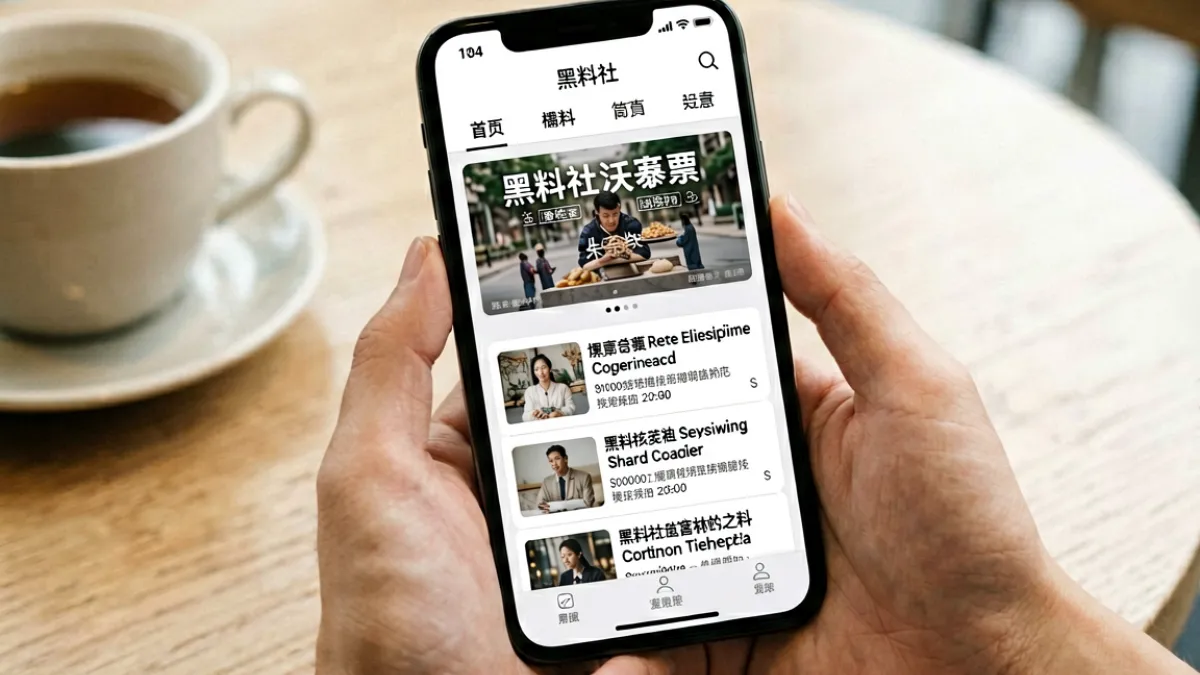 手机屏幕上展示黑料社移动端页面的分类导航与内容列表，用户正在浏览爆料条目